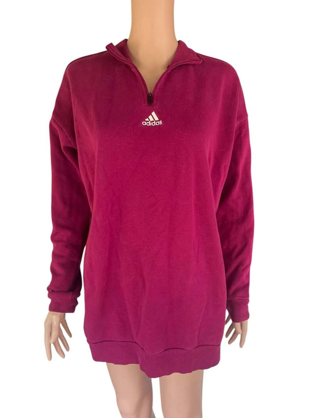 Adidas Women's Fleece Quarter-Zip Pullover Sweatshirt Magenta Size M